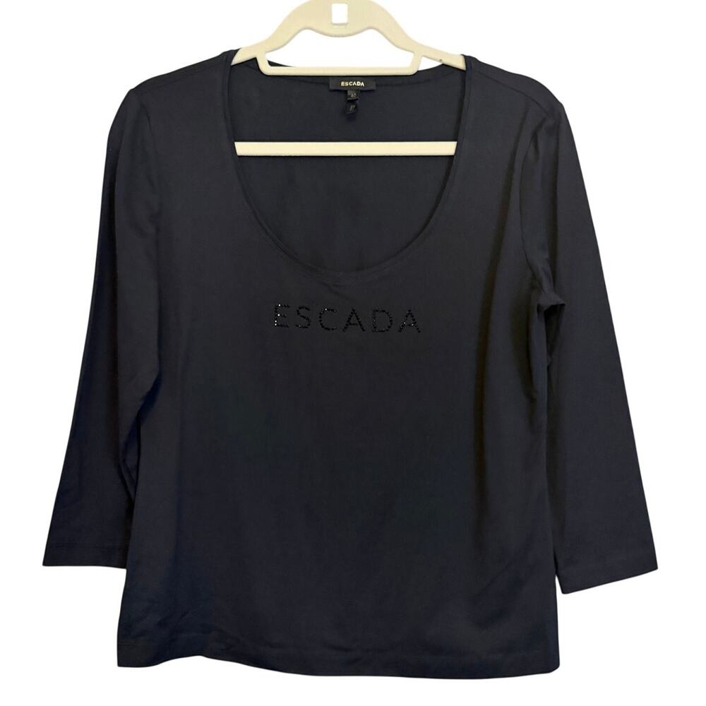 ESCADA Top Womens Size 40 Medium Black Luxury Studded Casual Comfy Workwear